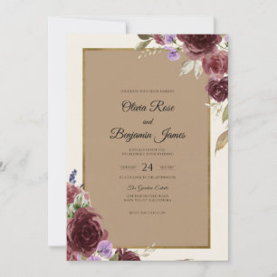 Burgunder-Mauve-Aquarell-Hochzeit Einladung