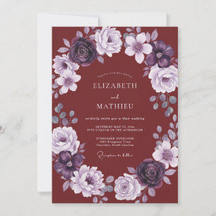 Burgunder-Mauve-Ranunculus-Eukalyptus-Hochzeit Einladung