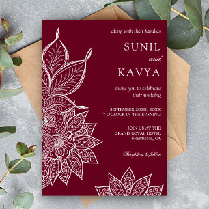 Burgunder Mehendi Henna Indische Hochzeitseinladun Einladung
