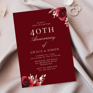 Burgunder Merlot-Wein 40. Hochzeitstag Einladung