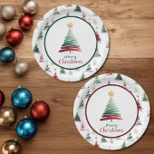 Burgunder-Minimalist-Christbaum-Muster Pappteller