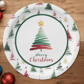 Burgunder-Minimalist-Christbaum-Muster Pappteller