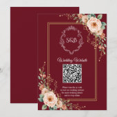 Burgunder-Monogramm-QR-Code-Hochzeits-Informations (Vorne/Hinten)