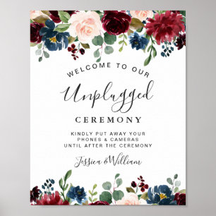 Burgunder Navy Blush Unplugged Hochzeitszeremonie Poster