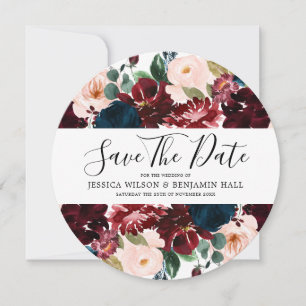 Burgunder Navy Blush Wasserfarben Blumen Save The Date