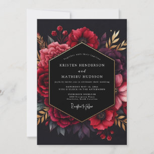 Burgunder opulente Floralromanze-Hochzeit Einladung