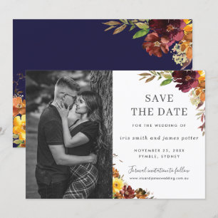 Burgunder Orange Florale Fotografie Hochzeitsankün Einladung