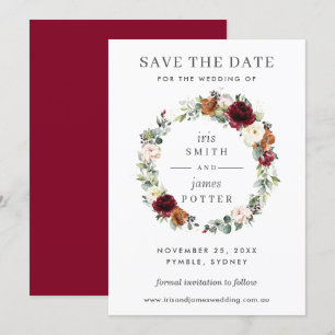 Burgunder Orange Florale Hochzeit Save-the-Date Ka Einladung