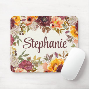Burgunder Orange Wasserfarbe Herbst Blumen Name Mousepad