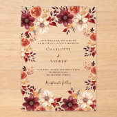 Burgunder Orangenfall Blütenklare Hochzeit Acryleinladungen (Vorderseite)