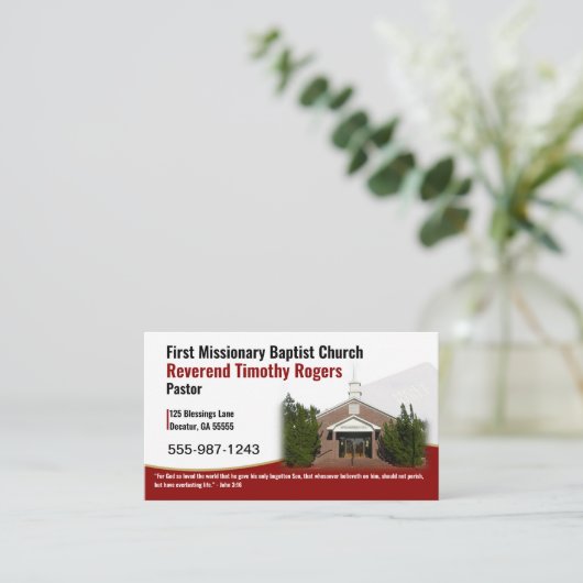 Burgunder Pastor oder Foto der Kirche von Deacon Visitenkarte (Stehend Vorderseite)