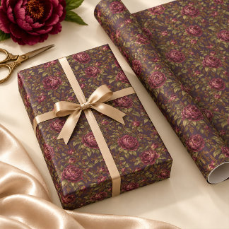 Burgunder-Pfingstrose-Dunkle-Pflaume-Botanisches-E Geschenkpapier