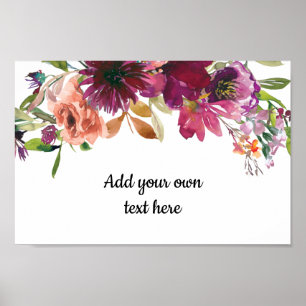 Burgunder-Pfirsich-Aquarell-Blumen Ihr eigener Tex Poster