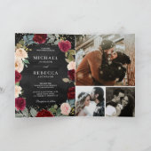 Burgunder-Pfirsich-Blumen-Hochzeit QR-Code Schwarz Einladung (Innenseite)