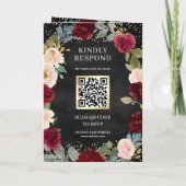 Burgunder-Pfirsich-Blumen-Hochzeit QR-Code Schwarz Einladung (Rückseite)