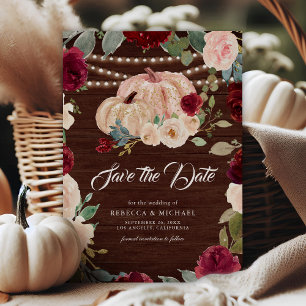 Burgunder Pfirsich Blumen Kürbis Holz Hochzeit Save The Date