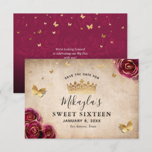 Burgunder Pflaume Gold Rose Pergament Elegant Save The Date