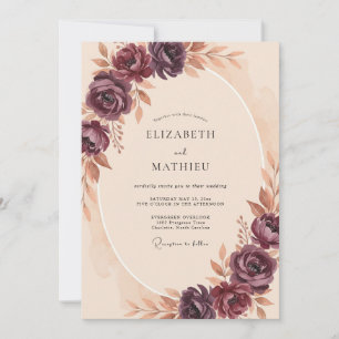 Burgunder-Pflaume-Hochzeit bemalt Einladung