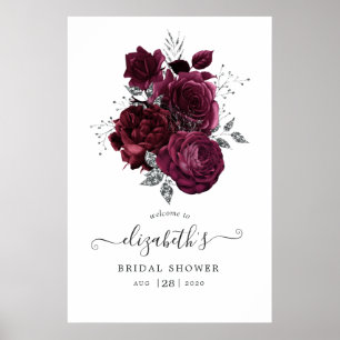 Burgunder-Pflaume und silbernes Floral Poster