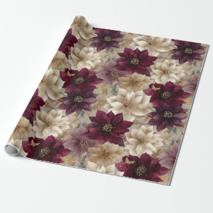 Burgunder-Poinsettien-Weihnachtsmuster (5) Geschenkpapier