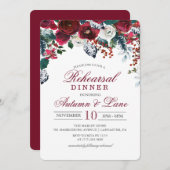 Burgunder Probe-Abendessen mit floraler Flora Einl Einladung (Vorne/Hinten)