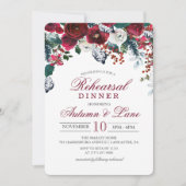 Burgunder Probe-Abendessen mit floraler Flora Einl Einladung (Vorderseite)