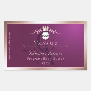 Burgunder Produktlabel Roségoldrahmen Monogramm Rechteckiger Aufkleber