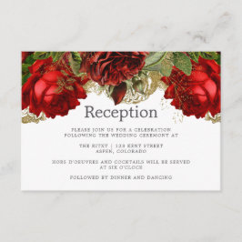 Burgunder Red and Gold Vintage Wedding Empfang Begleitkarte