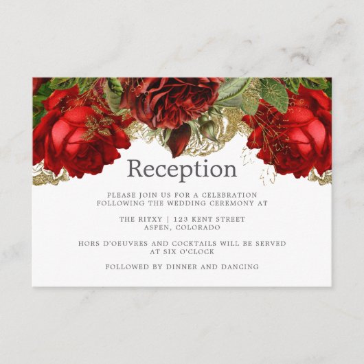 Burgunder Red and Gold Vintage Wedding Empfang Begleitkarte (Vorderseite)