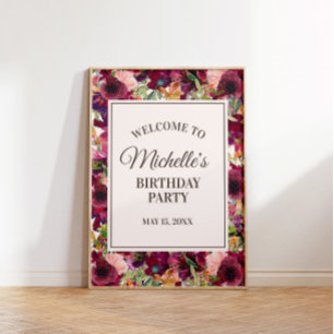 Burgunder-Rosa-Birthdayparty-Empfang Poster