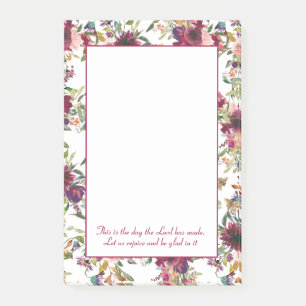 Burgunder-Rosa-Blumen-Christian-Bibelvers Post-it Klebezettel