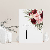 Burgunder-Rosa Blumen Hochzeit Tischnummern