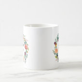 Burgunder-Rosa-Blumenkranz-Monogramm Kaffeetasse (Mittel)