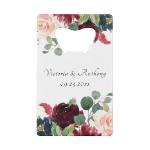 Burgunder-Rosa-Blüten-Elegantes-Skript-Hochzeit Geldbeutel Flaschenöffner