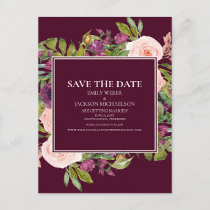 Burgunder-Rosa-Blüten-Hochzeit-Einladung zum Vorme Postkarte