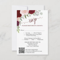 Burgunder-Rosa Boho-Rosen Hochzeit QR-Code RSVP