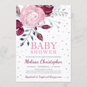 Burgunder Rosa Glitzer Einladung