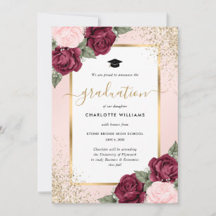 Burgunder Rosa Gold Blumen Abschluss Ankündigung