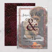 Burgunder Rosa Gold Konfetti Foto Hochzeit Save The Date (Vorne/Hinten)