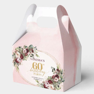 Burgunder-Rosa-Gold-Rosen 60. Geburtstags-Geschenk Geschenkschachtel