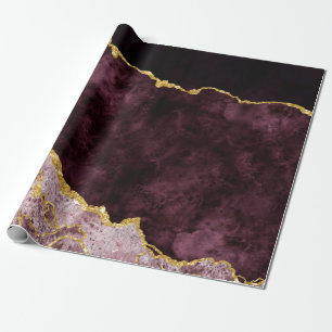 Burgunder-Rosa-Goldfolie-Achat-Marmor vergoldet Geschenkpapier