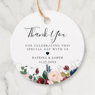 Burgunder-Rosa-Navy-Blumenstrauß-Hochzeit Geschenkanhänger