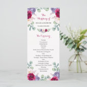 Burgunder-Rosa-Navy-Blüten-Hochzeitsprogramm (Stehend Vorderseite)
