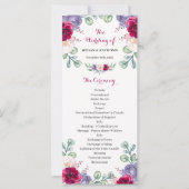 Burgunder-Rosa-Navy-Blüten-Hochzeitsprogramm (Vorderseite)