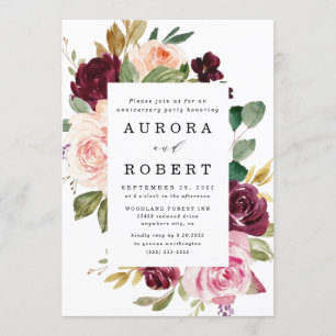 Burgunder-Rosa-Pfirsich-Gold-Jubiläumsfeier Einladung