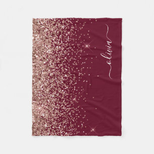 Burgunder-Rosa-Roségold-Glitter-Monogramm Fleecedecke
