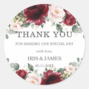 Burgunder-Rosa-Rosige-Blumen-Hochzeit-Geburtstag Runder Aufkleber