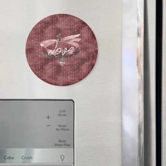 Burgunder Rosa Schleifen Herz Halskette Magnet (In Situ (Kühlschrank))