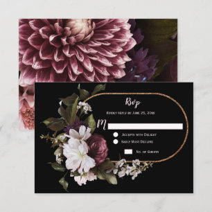 Burgunder Rosa Weiße Blumen Gold Rahmen RSVP   Karte