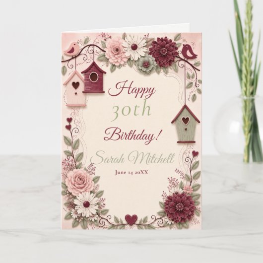 Burgunder-Rosa-Winter-Geburtstagsfeier Karte (Vorderseite)